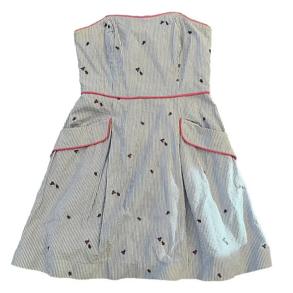 Lilly Pulitzer Strapless Seersucker Blossom Dress Ladybug Print Size 6 Pink Blue - Picture 1 of 11